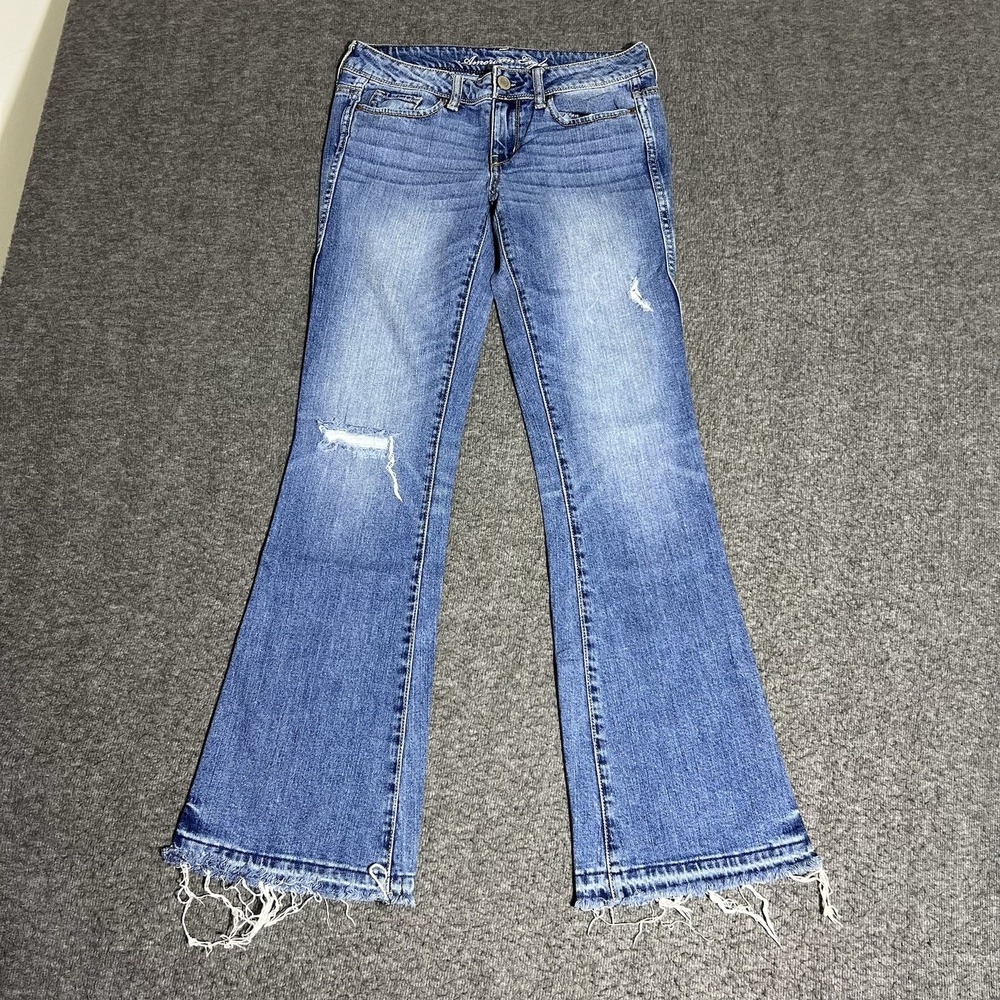 American Eagle Vintage Flare Jeans Women 4 Blue Distressed Raw Hem Y2K Flap Boot